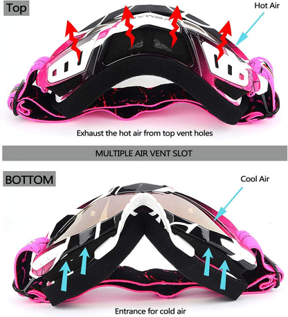 Motocross ATV Racing Goggles Dirt Bike, Bendable Windproof Dustproof Scratch Resistant Protective Safety Glasses (Pink)