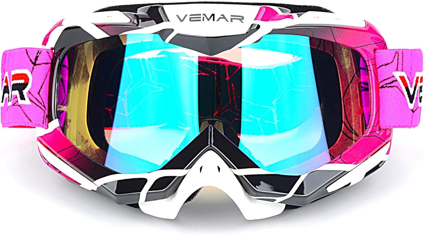 Motocross ATV Racing Goggles Dirt Bike, Bendable Windproof Dustproof Scratch Resistant Protective Safety Glasses (Pink)