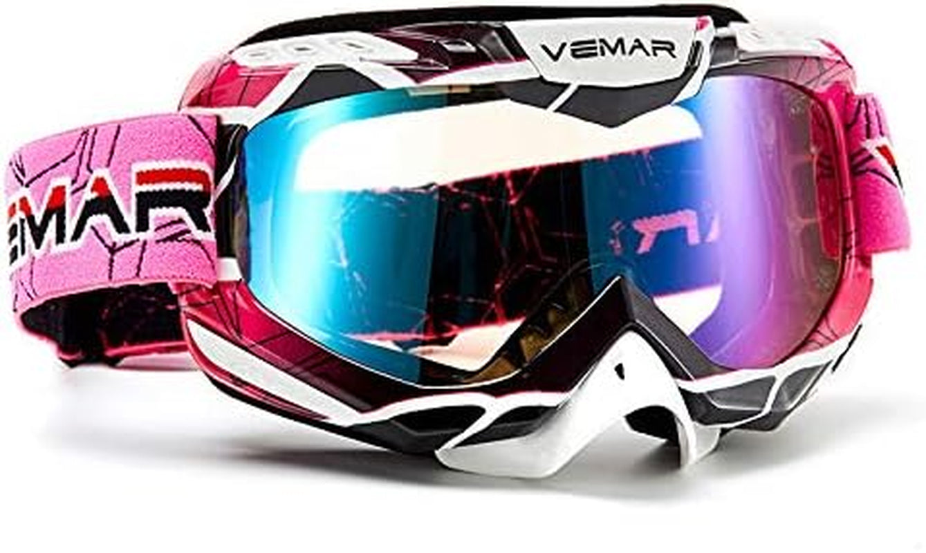 Motocross ATV Racing Goggles Dirt Bike, Bendable Windproof Dustproof Scratch Resistant Protective Safety Glasses (Pink)