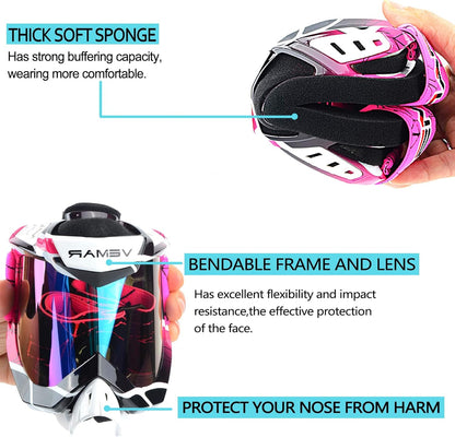 Motocross ATV Racing Goggles Dirt Bike, Bendable Windproof Dustproof Scratch Resistant Protective Safety Glasses (Pink)