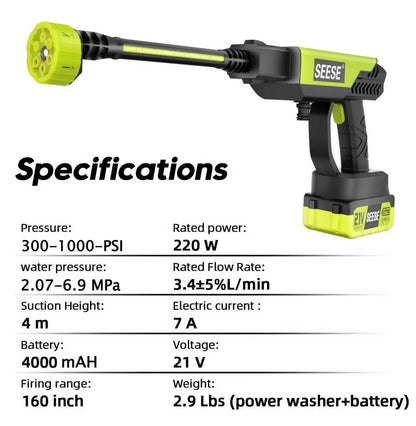 Seese Cordless Pressure Washer Kit – Portable High-Pressure Cleaner for Cars, Patios, Gardens & Home Use