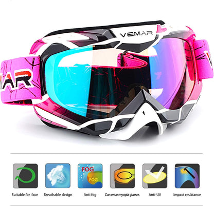 Motocross ATV Racing Goggles Dirt Bike, Bendable Windproof Dustproof Scratch Resistant Protective Safety Glasses (Pink)