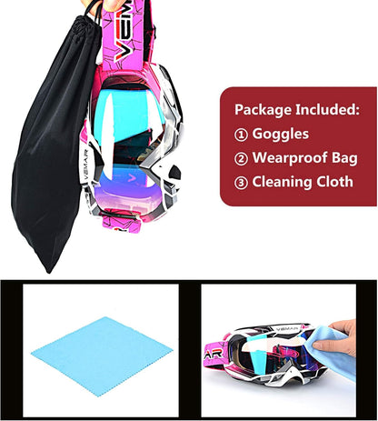 Motocross ATV Racing Goggles Dirt Bike, Bendable Windproof Dustproof Scratch Resistant Protective Safety Glasses (Pink)